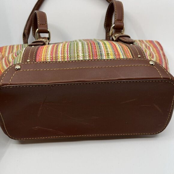 Etienne Aigner Woven Striped Purse Shoulder Bag Brown 10" X‎ 9"X 4" Bag Charm - Picture 8 of 16